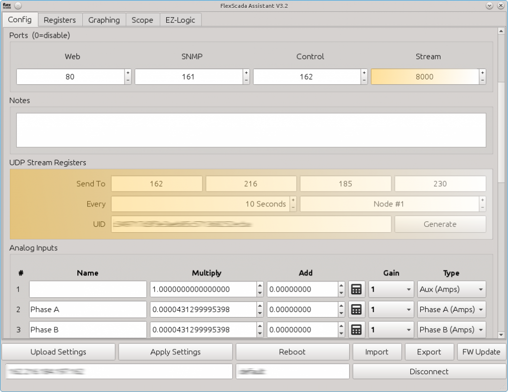 udp streaming settings iot device volt meter